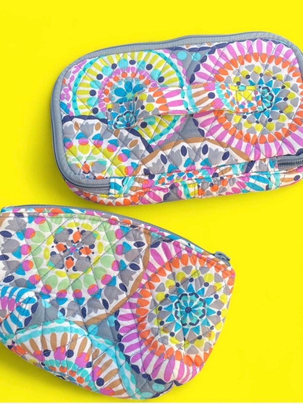 Vera Bradley Sunny MedallionQuilted Cosmetic Pouch set MulticoloredMandala Print